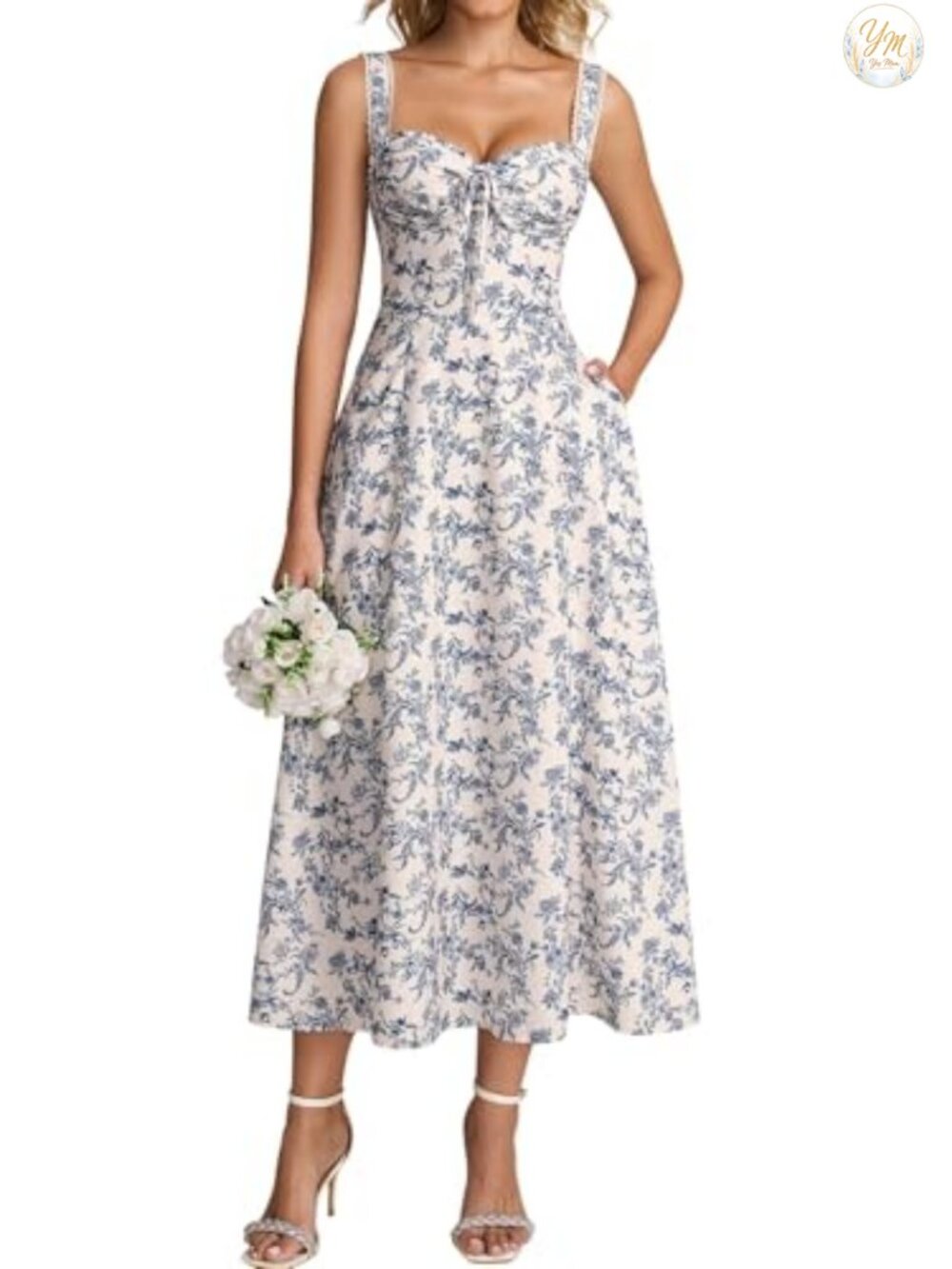 Floral Corset Midi Dress Lace Up Back Sweetheart Neckline Adjustable Straps